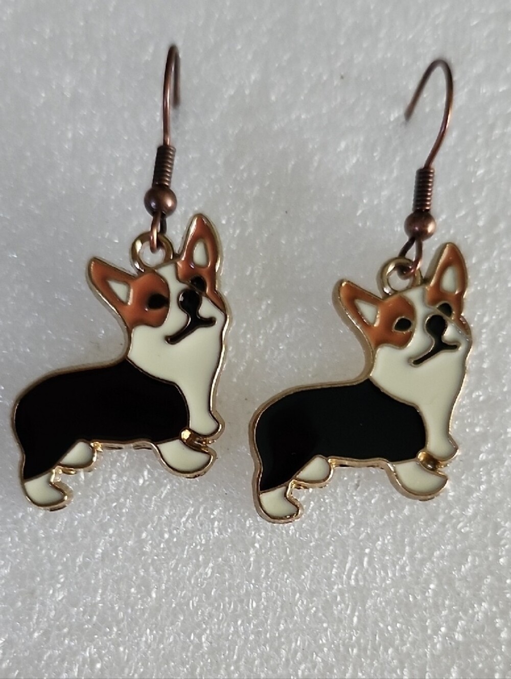 Hand Crafted Corgi Drop Earrings - Black, White & Brown